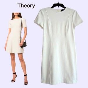 Theory NEW Embossed Vertical Top-Stitch Balletcore A-Line Dress 4
